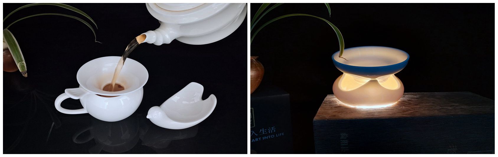 白瓷茶器：小鳥(niǎo)茶漏和三角茶漏，氣質(zhì)典雅脫俗，非常具有現(xiàn)代氣息